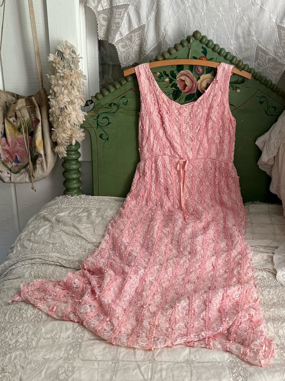 Vintage Pink Textured Sleeveless Maxi Dress Small